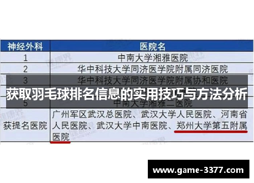 获取羽毛球排名信息的实用技巧与方法分析